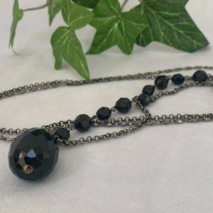 FIRM PRICE Asymmetrical Dark Silver Tone Black Facet Beads Double Long Chain
